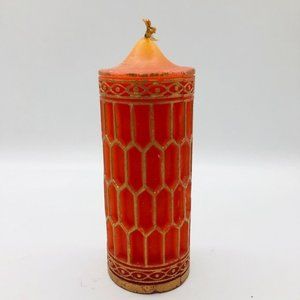 Vtg Radiant Originals Unlit Pillar Candle Cathedral Pane Red Gold Holidays 6”